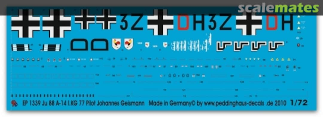 Boxart Ju 88 A-14 I.KG 77 Pilot Johannes Geismann EP 1339 Peddinghaus-Decals