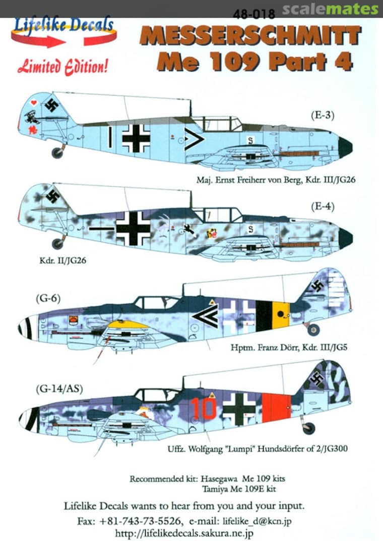 Boxart Messerschmitt Me 109 Part 4 48-018 Lifelike Decals