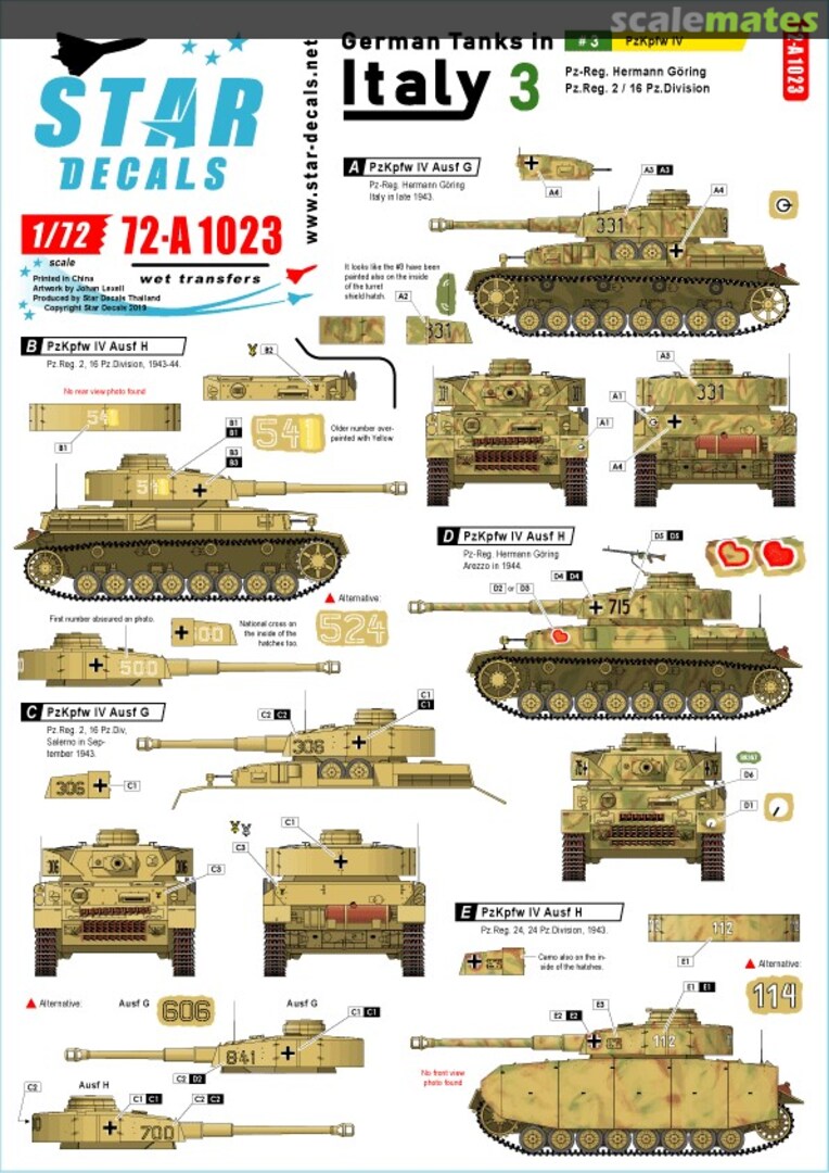 Boxart German tanks in Italy # 3. PzKpfw IV 72-A1023 Star Decals