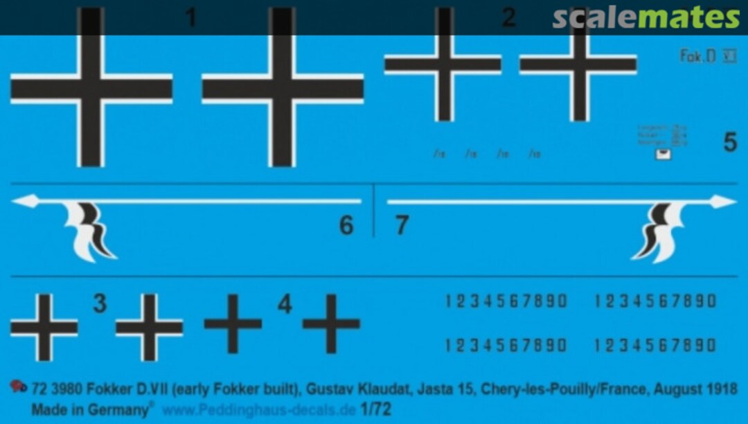 Boxart Fokker D.VII (early Fokker built), Gustav Klaudat, Jasta 15, Chery-les-Pouilly/France, August 1918 72 3980 Peddinghaus-Decals