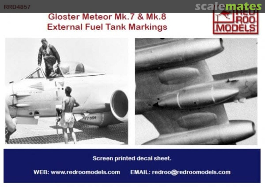 Boxart Gloster Meteor Mk.8 - External Fuel Tank Stencils RRD4857 Red Roo Models