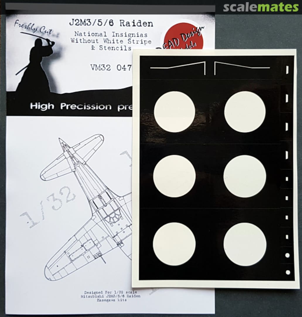 Boxart Mitsubishi J2M3/5/6 white stripe, stencils and national insignias without white outline VM32047 DEAD Design Models