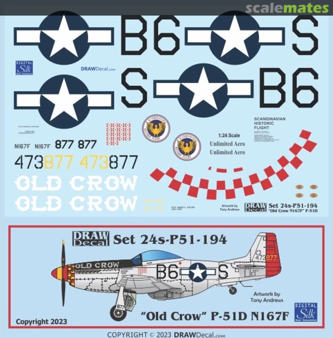 Boxart “Old Crow” P-51D N167F 24-P51-194 Draw Decal