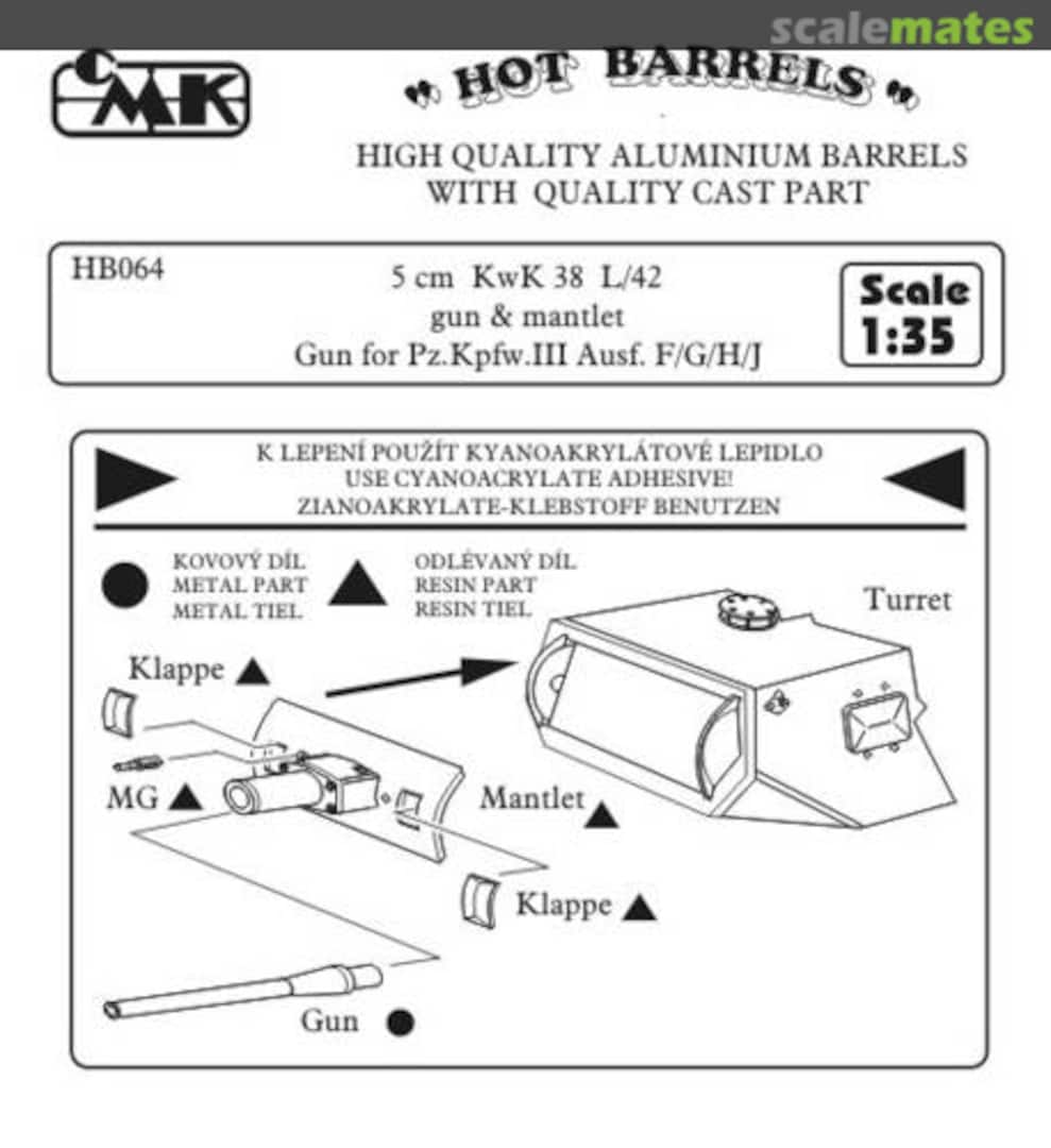 Boxart Gun Barrel - 5cm KwK 38 L/42 Gun & Mantlet (for Panzer III F/G/H/J) HB064 CMK