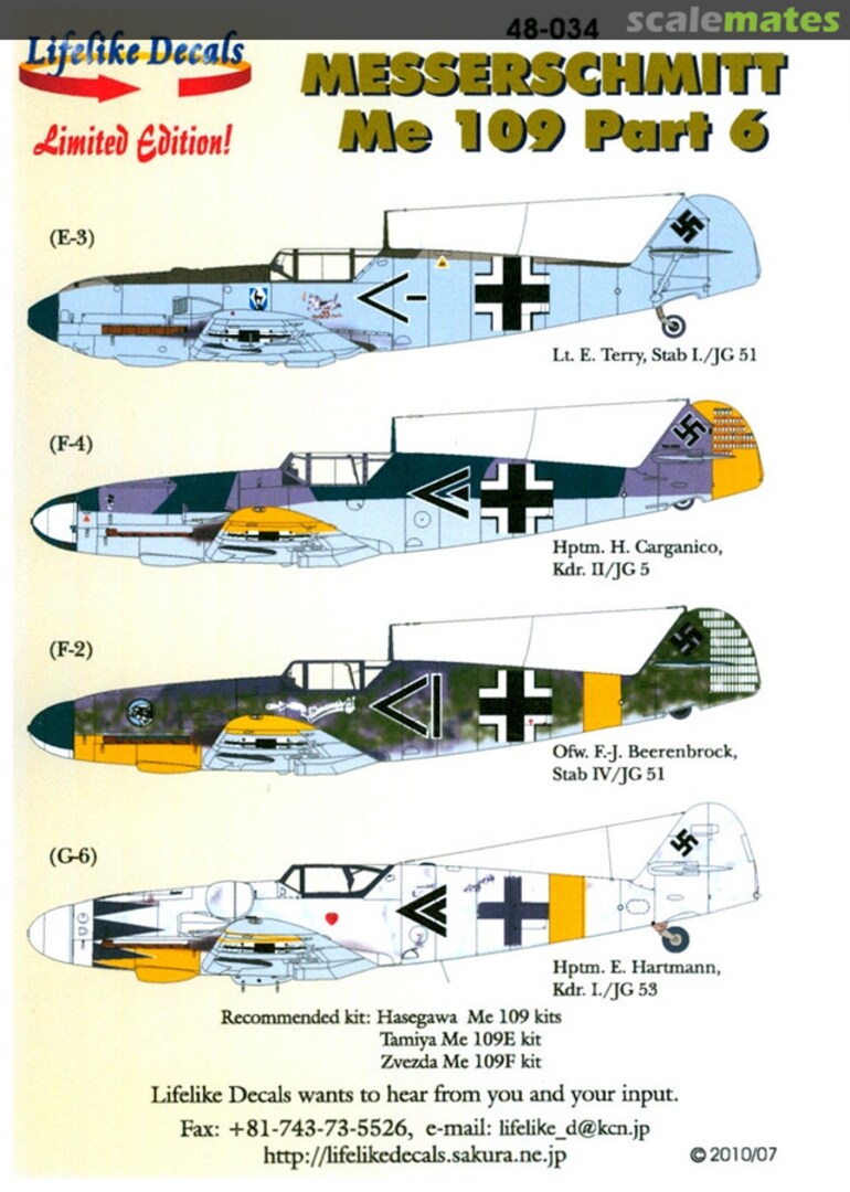 Boxart Messerschmitt Me 109 Part 6 48-034 Lifelike Decals