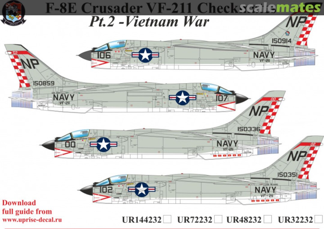 Boxart F-8E Crusader VF-211 Checkmates Pt.2 with stencils, FFA (removable film) UR48232 UpRise