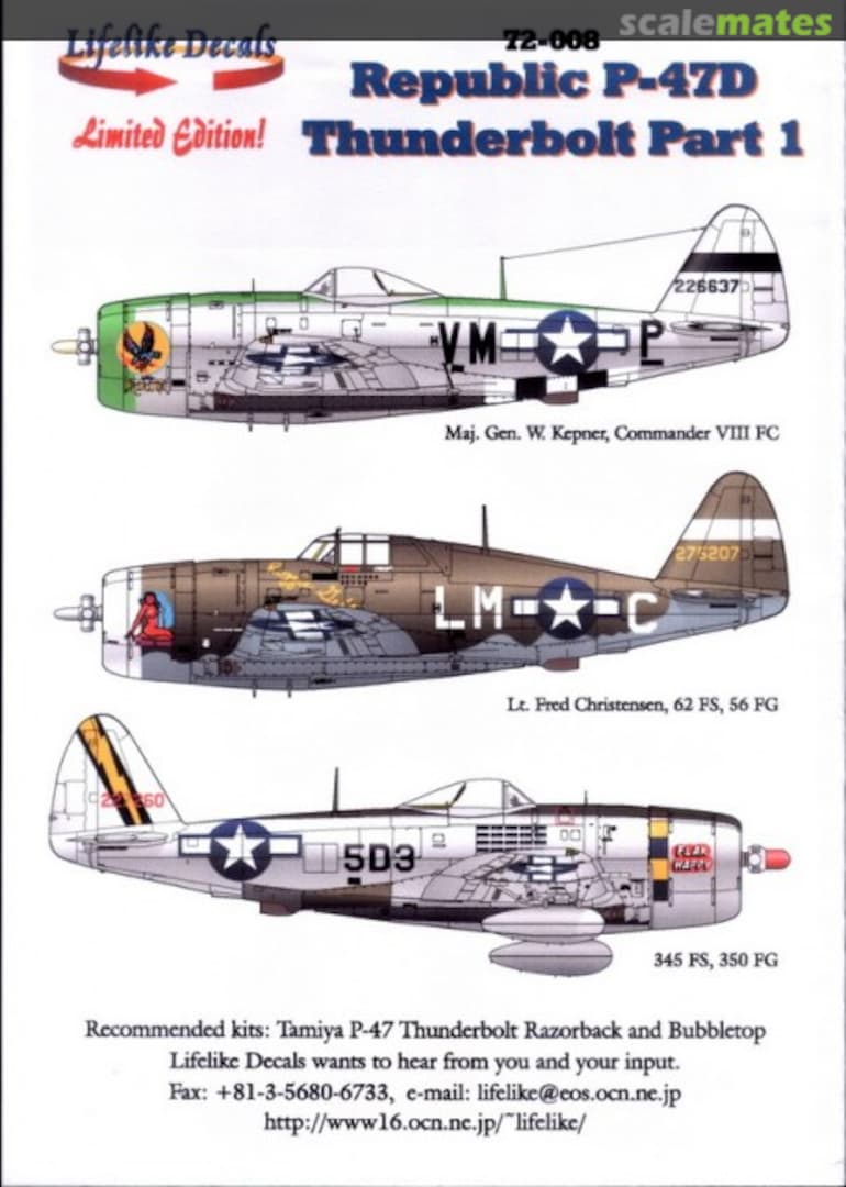 Boxart P-47D Thunderbolt Part 1 72-008 Lifelike Decals