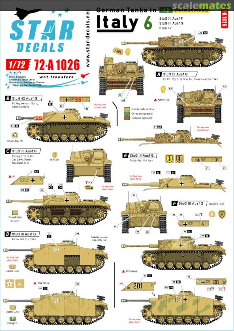 Boxart German tanks in Italy # 6. Sturmgeschutze 72-A1026 Star Decals