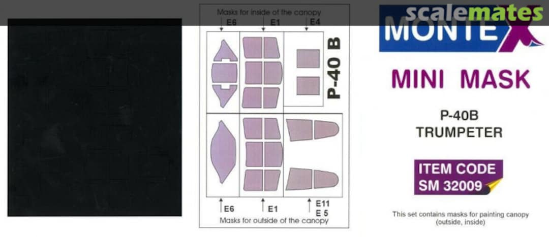 Boxart Curtiss P-40B Warhawk Canopy Mask SM32009 Montex