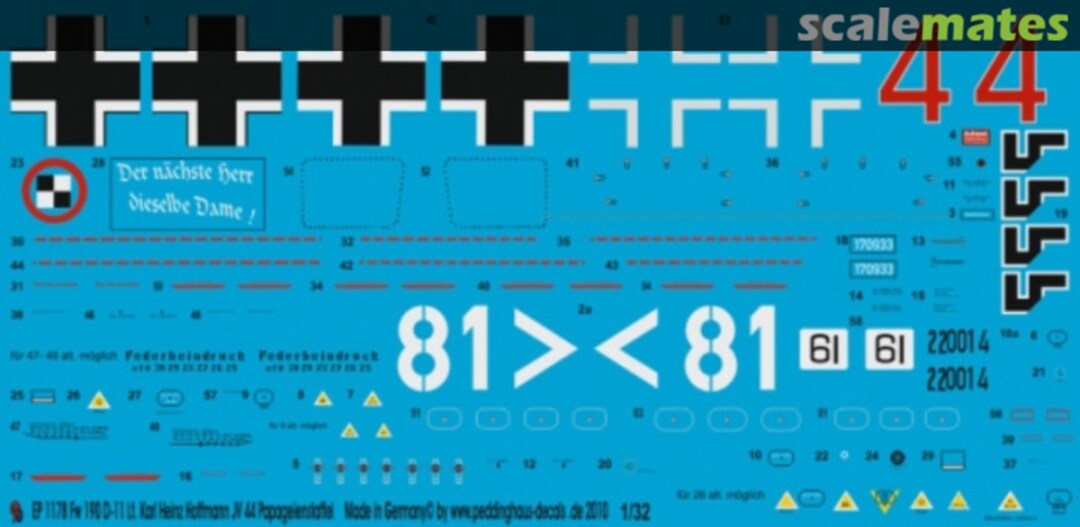 Boxart FW 190-D11 Leut. Karl Heinz Hoffmann JV 44 Papageienstaffel EP 1178 Peddinghaus-Decals