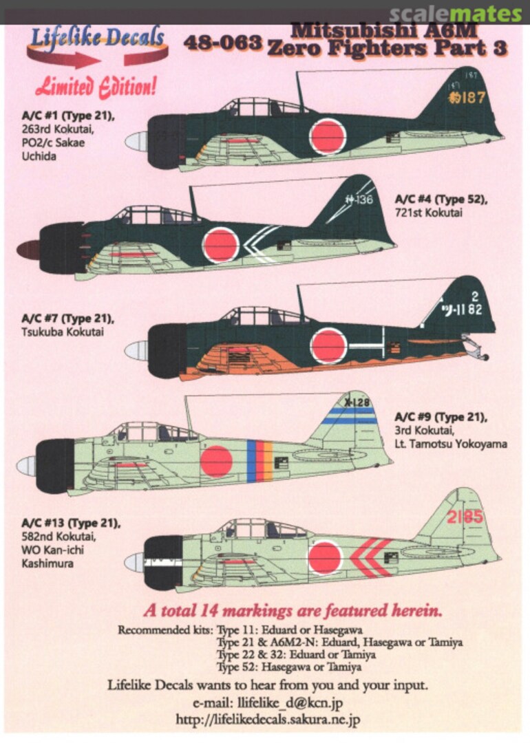 Boxart Mitsubishi A6M Zero Fighters 48-063 Lifelike Decals