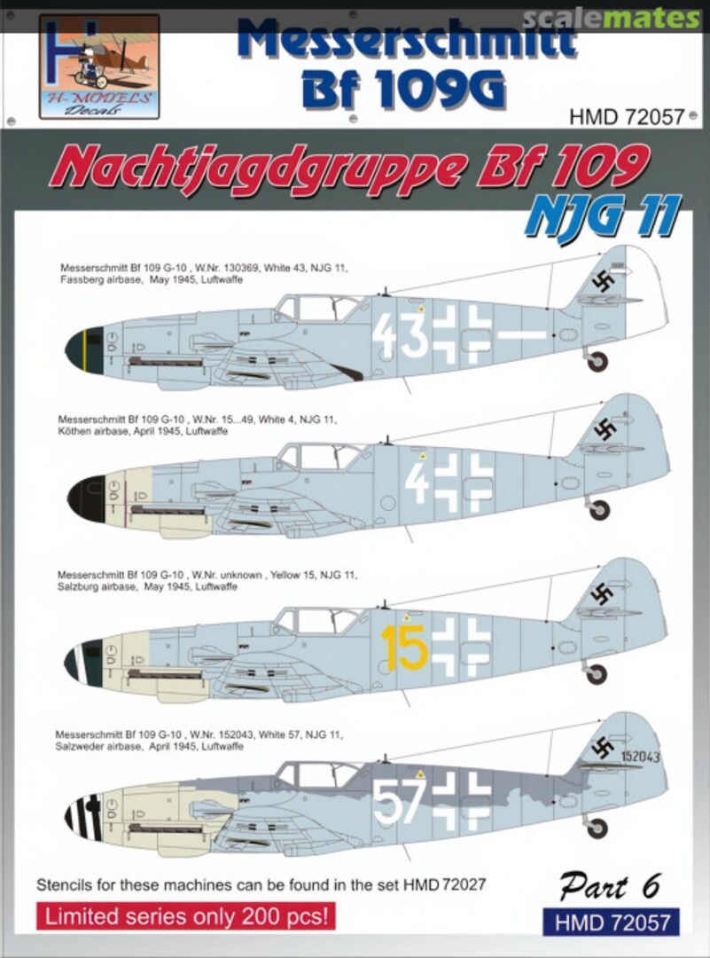 Boxart Messerschmitt Bf 109 G-4s HMD72057 H-Models Decals