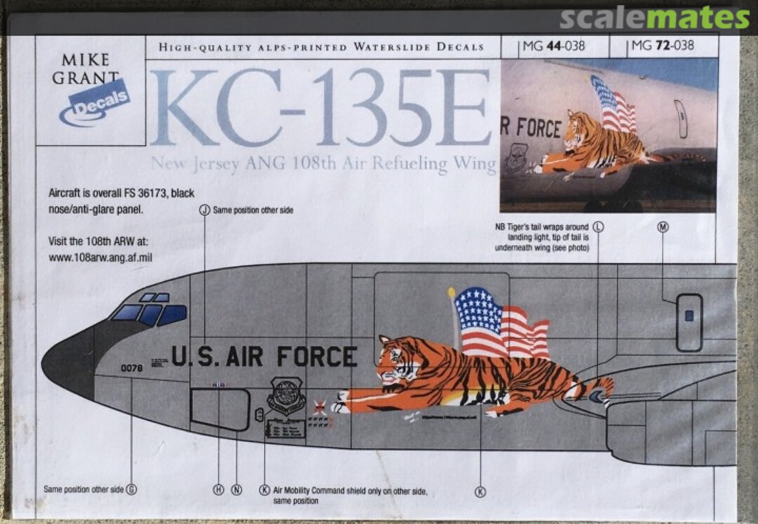 Boxart KC-135E New Jersey ANG, 108th Air Refueling Wing MG 72-038 Mike Grant Decals