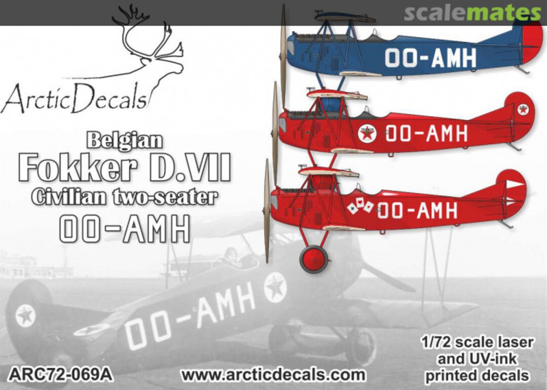 Boxart Fokker D.VII civilian two-seater OO-AMH ARC72-069A Arctic Decals