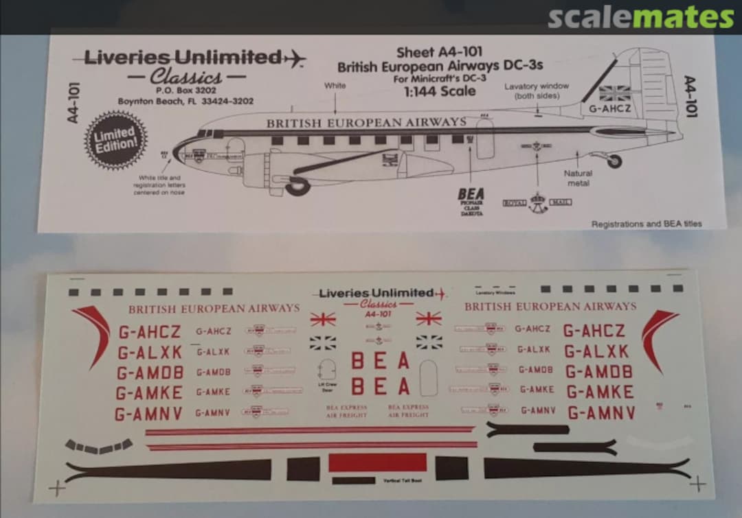 Boxart British European Airways DC-3s A4-101 Liveries Unlimited/Airway Graphics