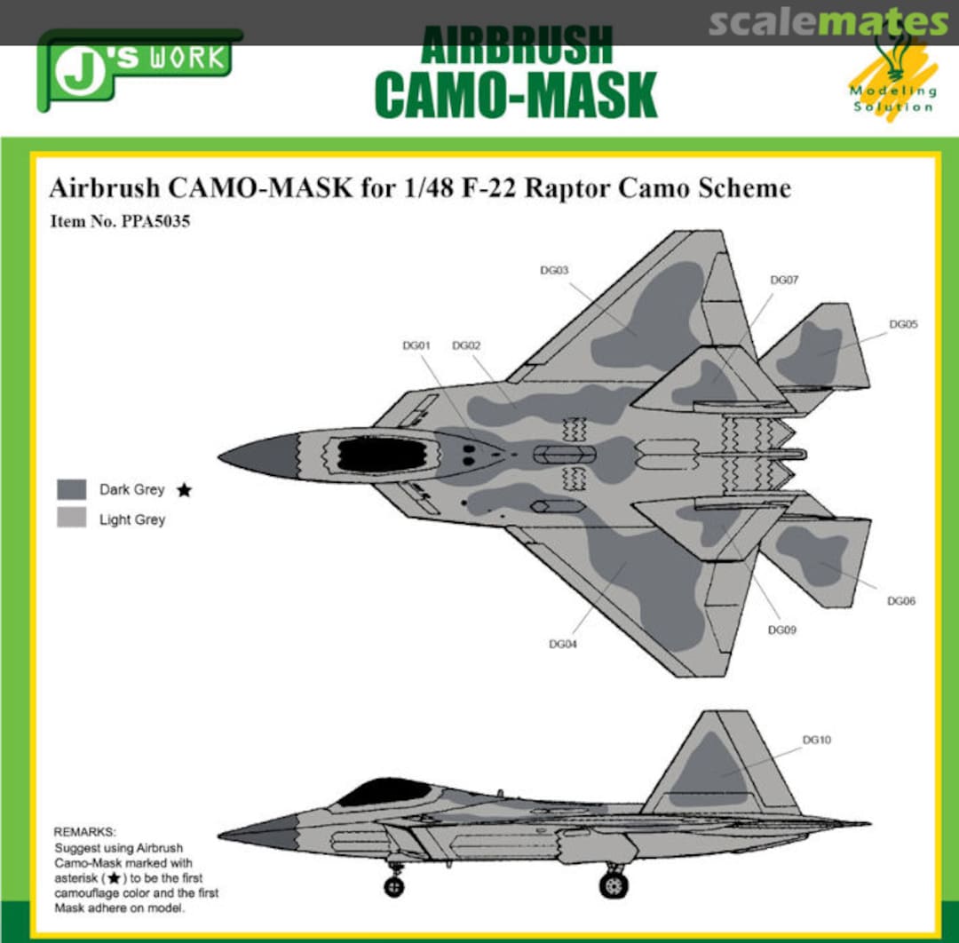 Boxart Airbrush CAMO-MASK for 1/48 F-22 Raptor PPA5035 J's Work