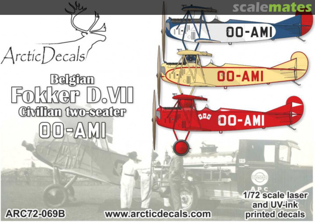 Boxart Fokker D.VII civilian two-seater OO-AMI ARC72-069B Arctic Decals