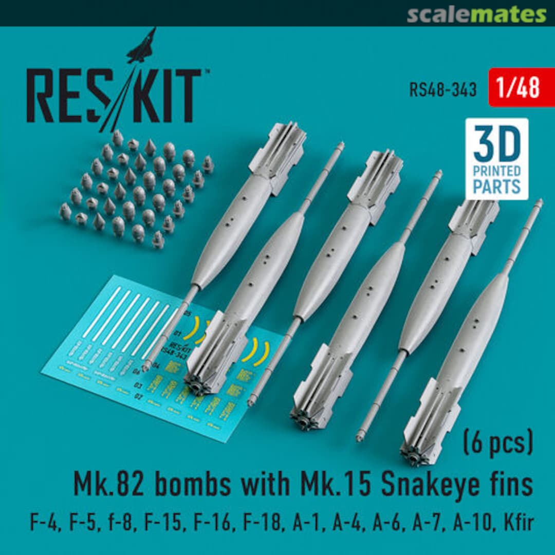 Boxart Mk.82 bombs with Mk.15 Snakeye fins (6 pcs) RS48-343 ResKit