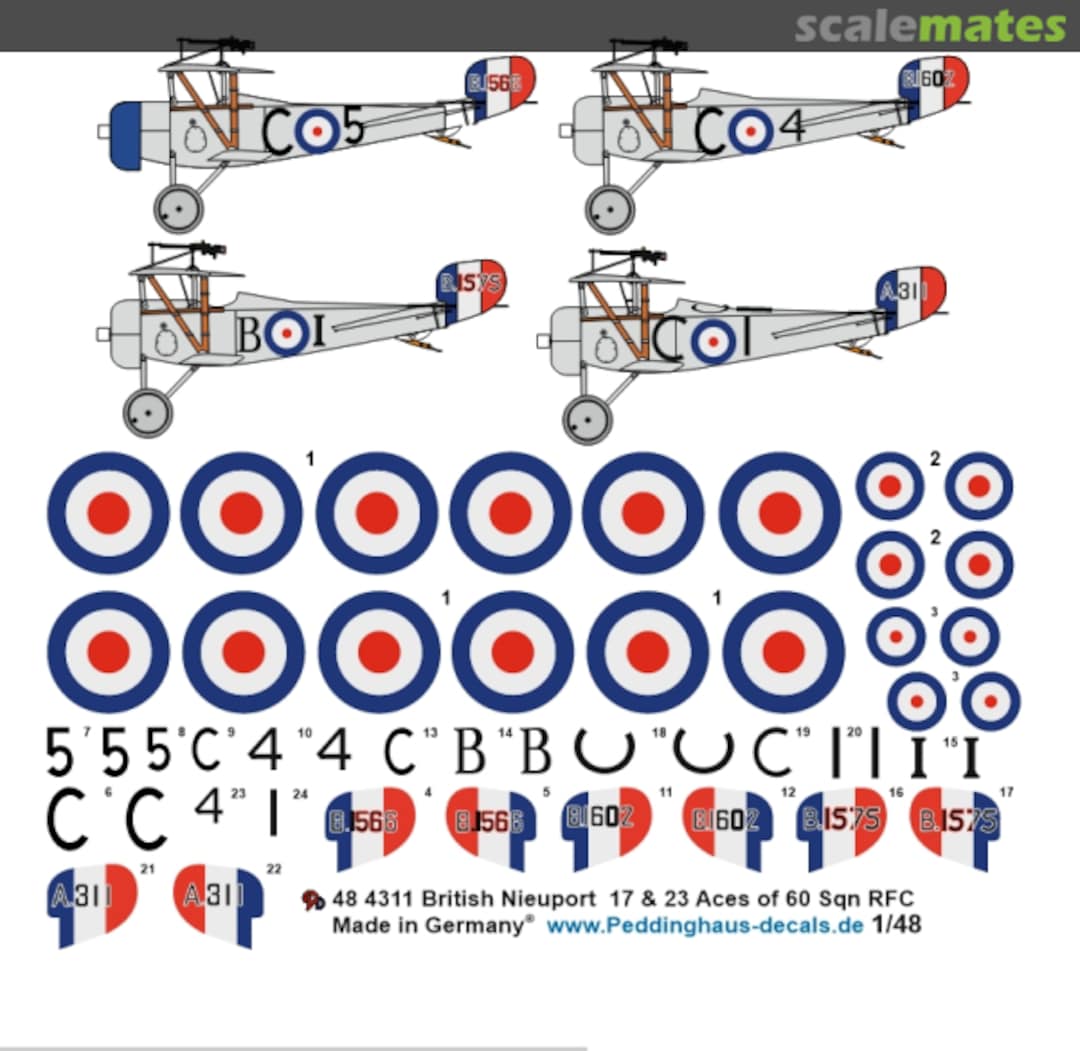 Boxart British Nieuport 17 & 23 Aces of 60 Sqn RFC 48 4311 Peddinghaus-Decals