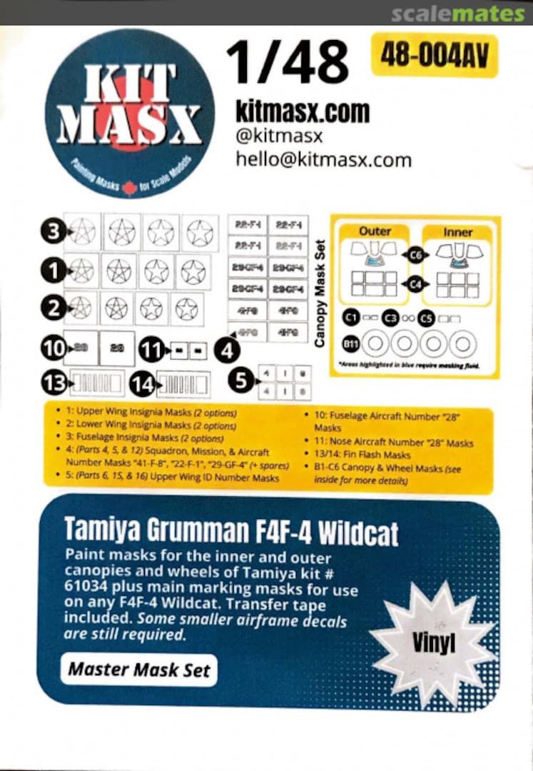 Boxart Grumman F4F-4 Wildcat 48-004AV Kit Masx