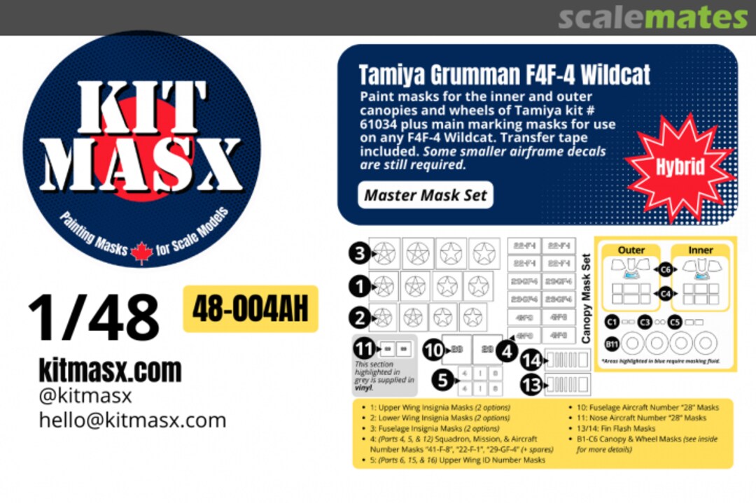 Boxart Grumman F4F-4 Wildcat, master mask set 48-004AH Kit Masx