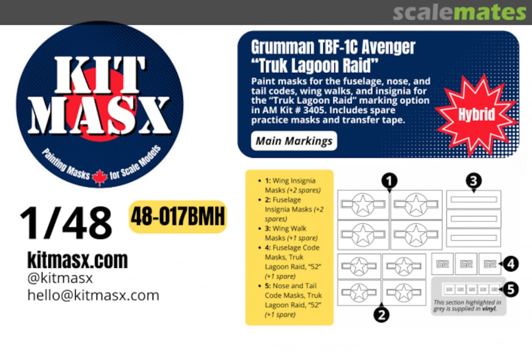 Boxart Grumman TBF-1C Avenger 'Truk Lagoon Raid', main markings mask 48-017BMH Kit Masx