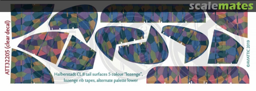 Boxart Halberstadt CL.II tail surfaces 5 colour alternative palette 'lozenge' with lozenge rib tapes (Clear decal paper) ATT32205 Aviattic