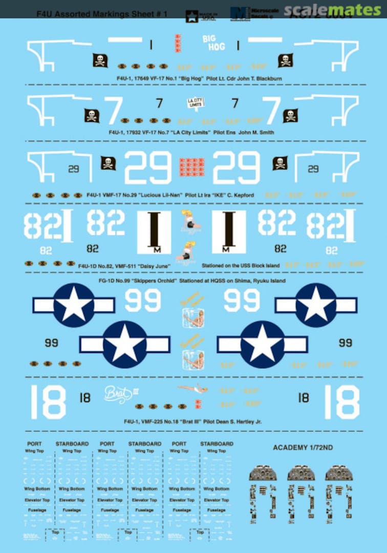 Boxart F4U Assorted Markings Sheet #1 AC72-0064 Microscale