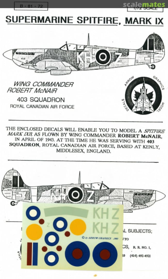 Boxart Supermarine Spitfire Mark IX B-81-72 Arrow Graphics