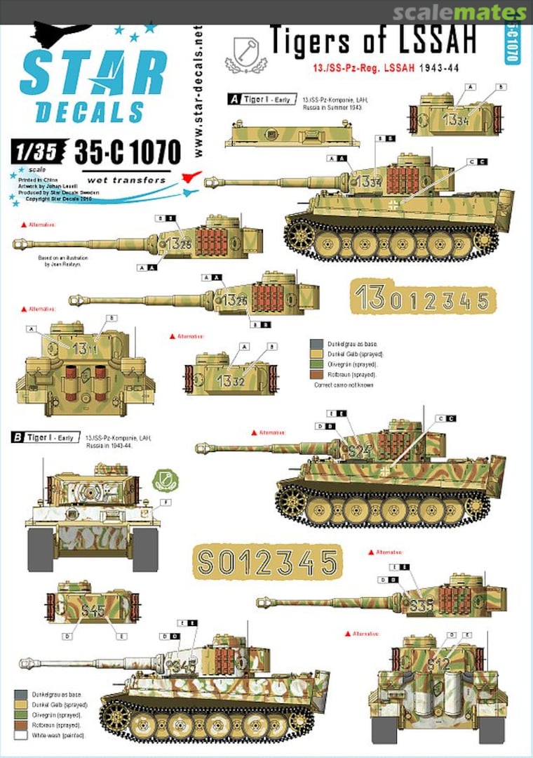 Boxart Tigers of LSSAH. 13./SS-Pz-Regiment LSSAH. 35-C1070 Star Decals