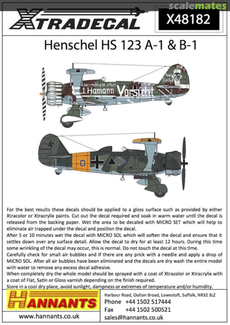 Boxart Hs 123 A-1 & B-1 X48182 Xtradecal