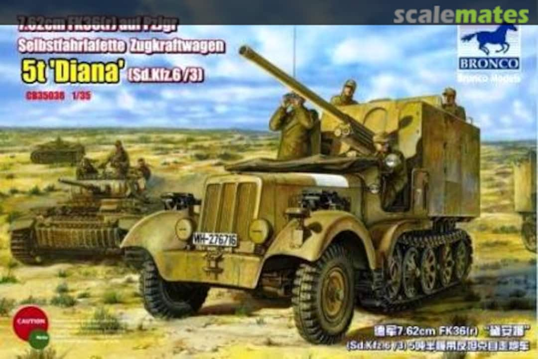 Boxart 7.62cm FK36(r)auf PzJgr Selbstfahrlafette Zugkraftwagen 5t CB35038 Bronco