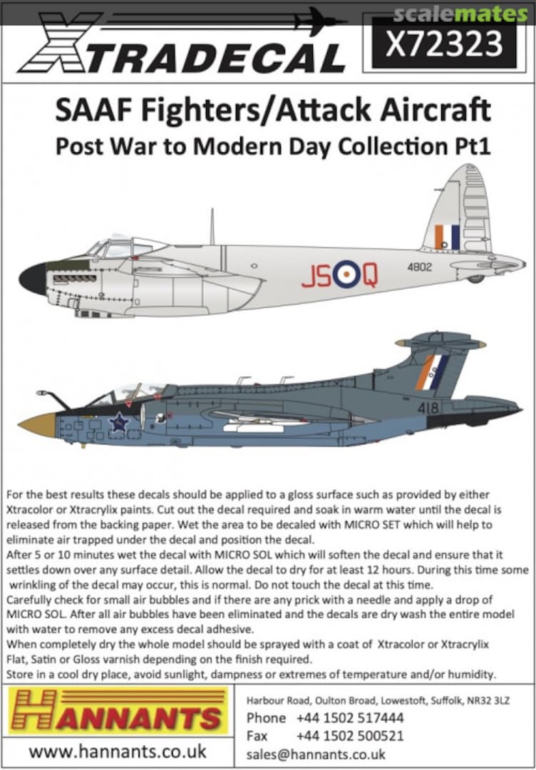 Boxart SAAF Fighters/Attack Aircraft Post War to Modern Day Collection Pt1 X72323 Xtradecal