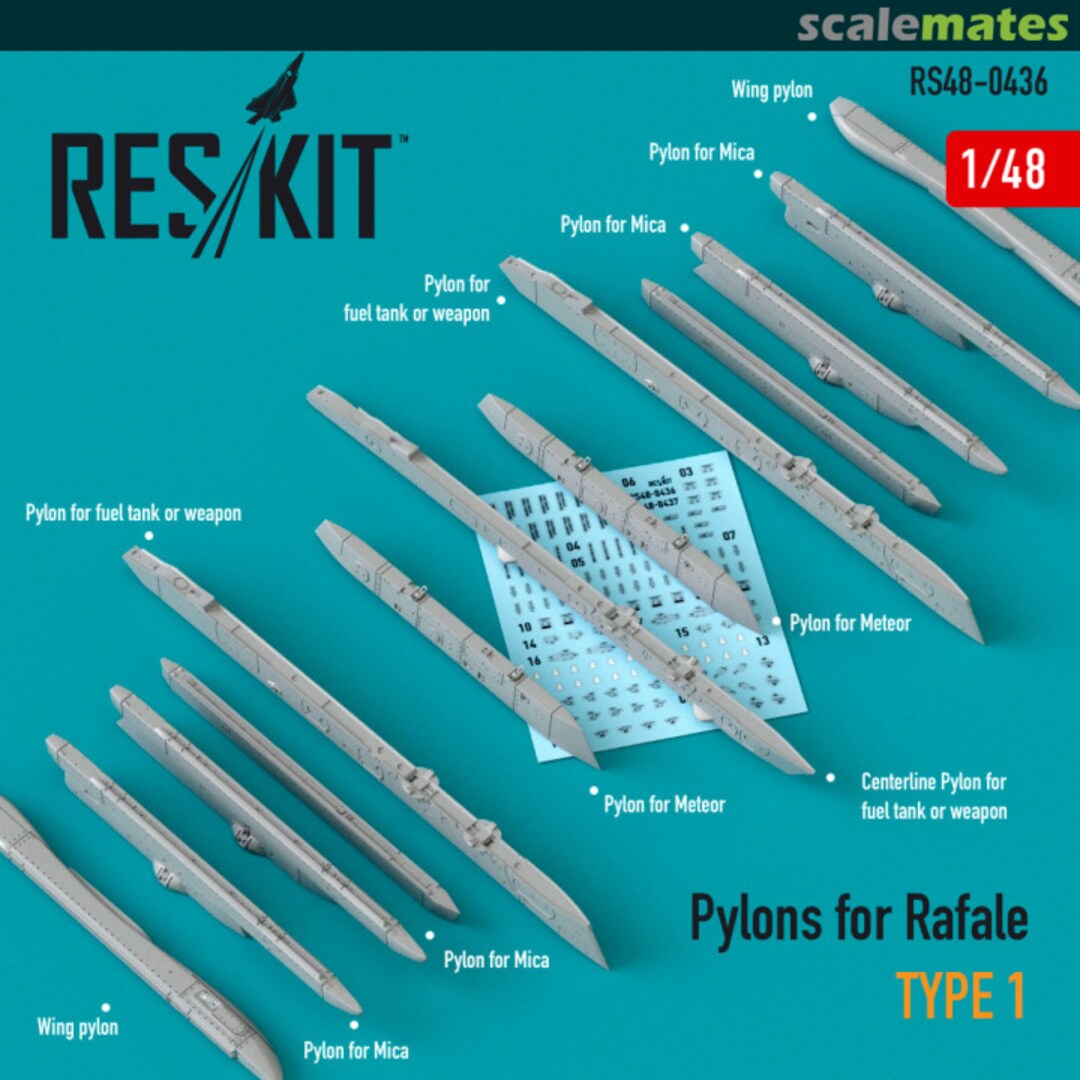 Boxart Pylons for Rafale - Type 1 RS48-0436 ResKit