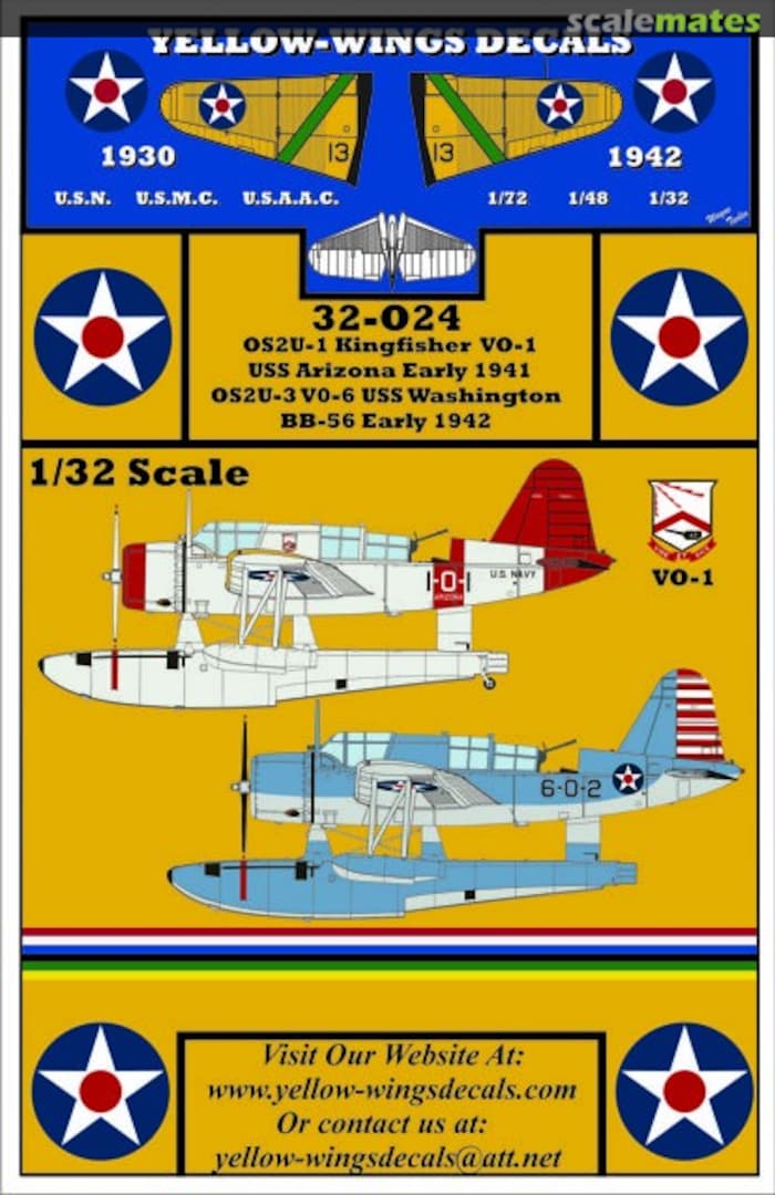 Boxart USN Vought OS2U-1/3 Kingfisher 32-024 Yellow-Wings Decals