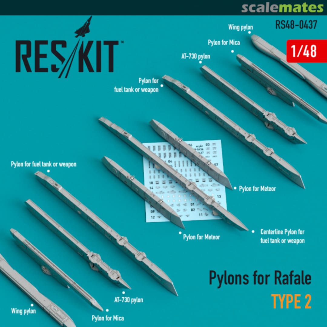 Boxart Pylons for Rafale - Type 2 RS48-0437 ResKit