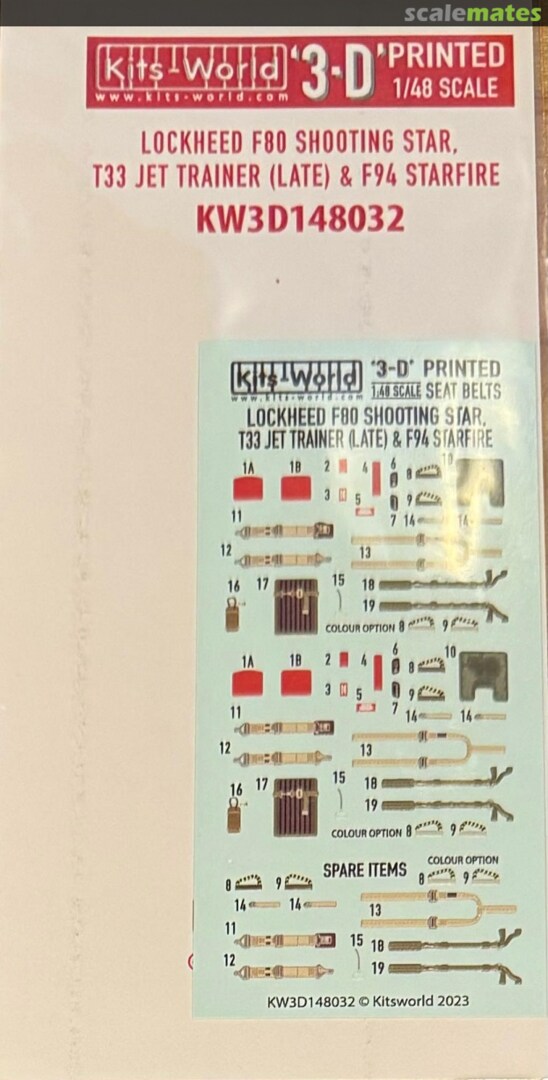 Boxart Lockheed F-80 Shooting Star & F-94 Starfire 3D Seat Belts KW3D148032 Kits-World