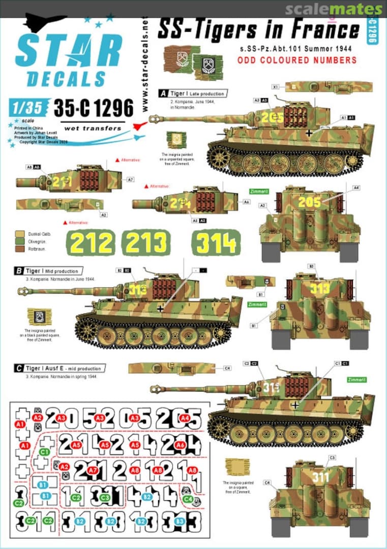 Boxart SS-Tigers in France # 5. 35-C1296 Star Decals