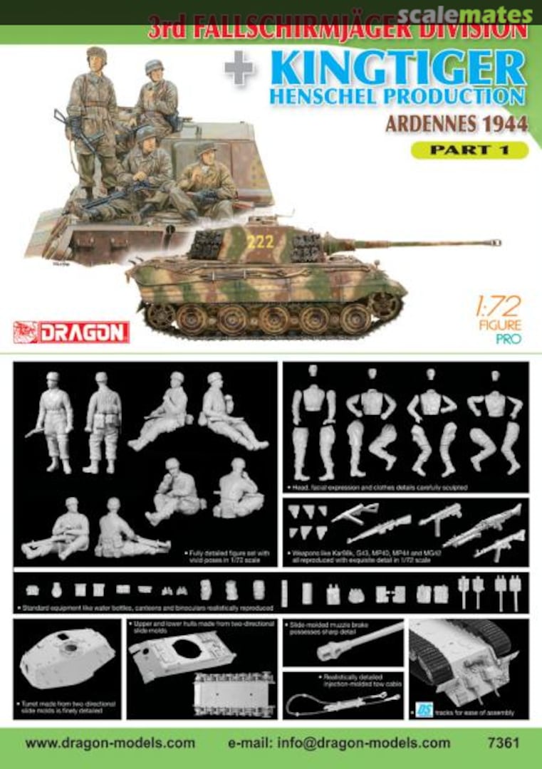 Boxart 3rd Fallschirmjäger Division + King Tiger Henschel Production Ardennes 1944 7361 Dragon