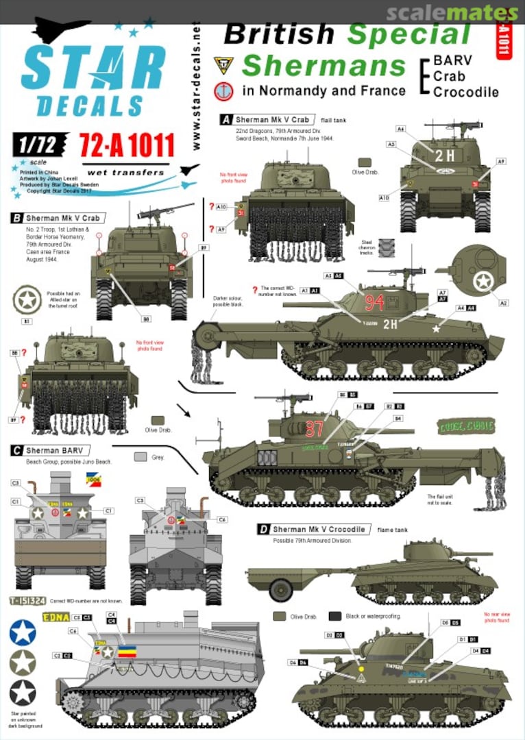 Boxart British Special Shermans 72-A1011 Star Decals