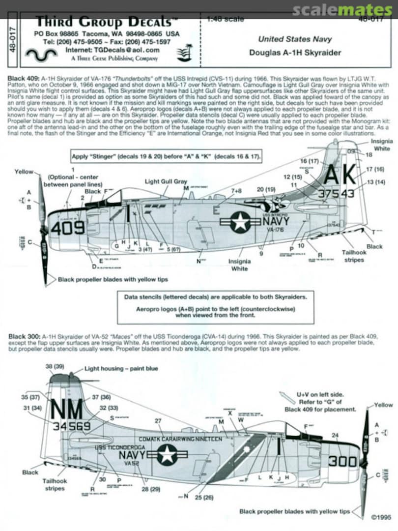 Boxart Douglas A-1H Skyraider 48-017 Third Group Decals