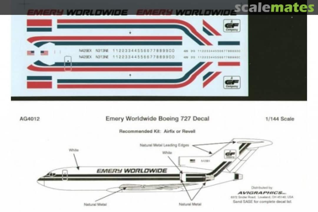 Boxart Boeing 727-100/200 Emery Worldwide - Red/Green w/ CF Titles AG4012 Avigraphics