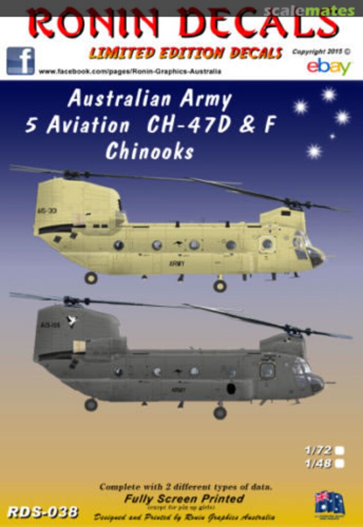 Boxart Australian Army 5 Aviation CH-47D & F Chinook's RDS-038 Ronin Decals