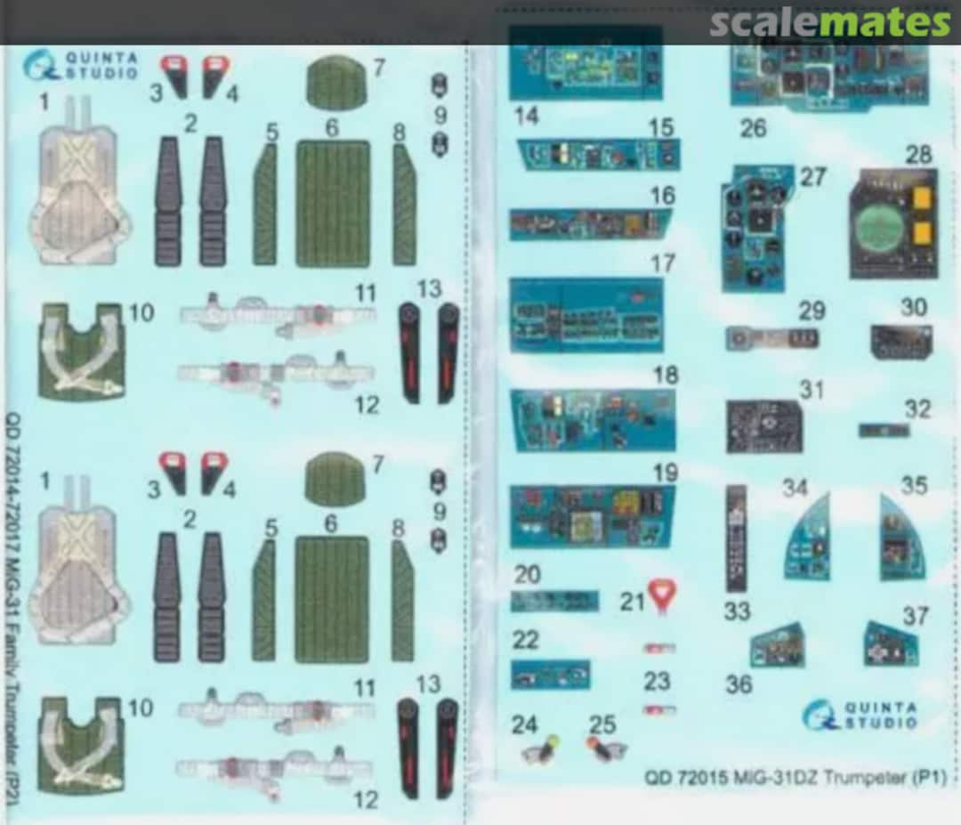 Contents MiG-31DZ Interior 3D Decal QD72015 Quinta Studio