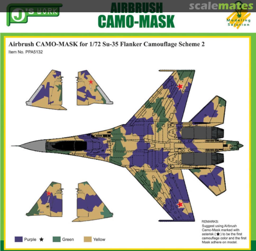 Boxart Airbrush CAMO-MASK for Su-35 Flanker PPA5132 J's Work