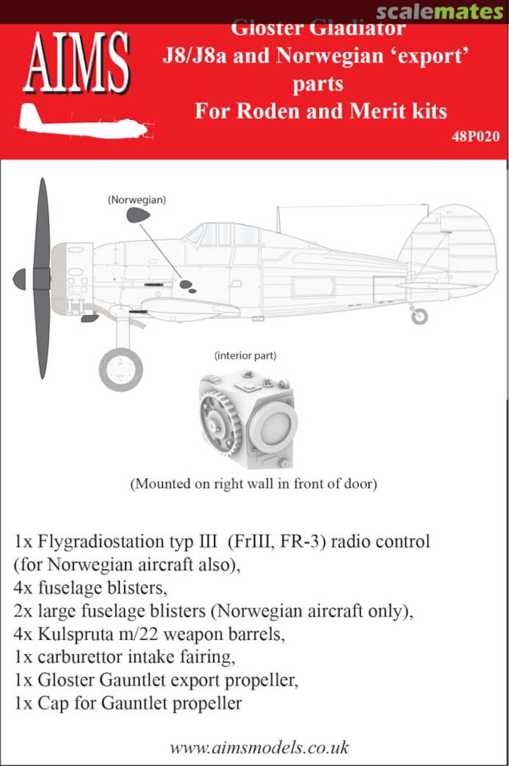 Boxart Gloster Gladiator J8 and Norwegian export 48P020 AIMS