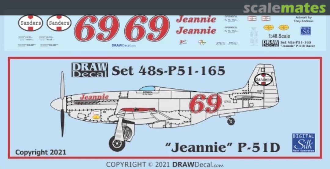 Boxart “Jeannie” P-51D Racer 48-P51-165 Draw Decal