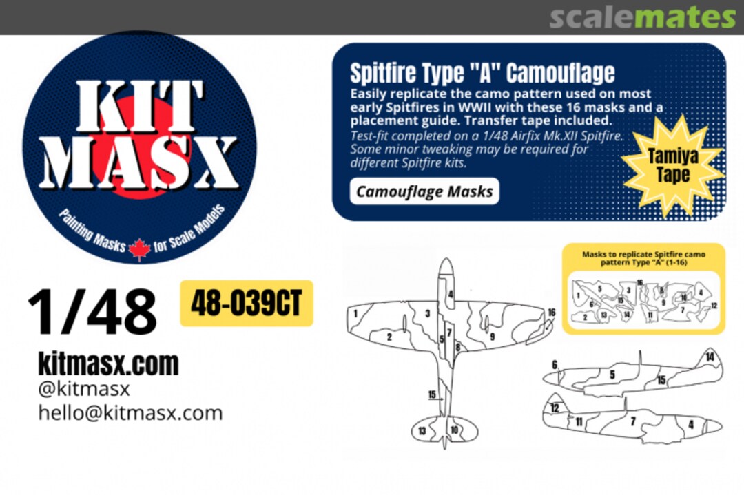 Boxart Spitfire Type 'A' Camouflage, camouflage masks 48-039CT Kit Masx