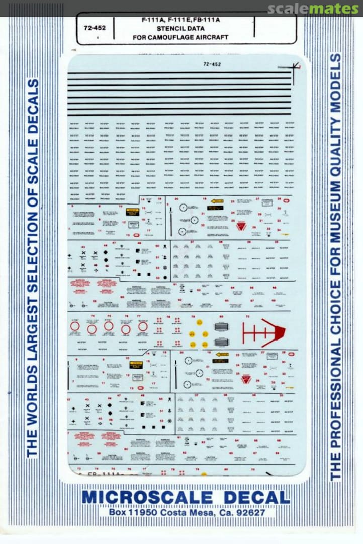 Boxart F-111A, F-111E, FB-111A Stencil Data 72-452 Microscale