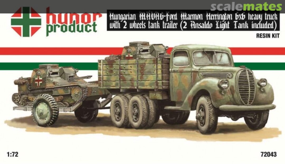 Boxart Hungarian MAVAG-Ford Marmon Herrington 6x6 heavy truck with 2 wheel trailer - (2 Ansaldo Light tanks included) 72043 Hunor Product